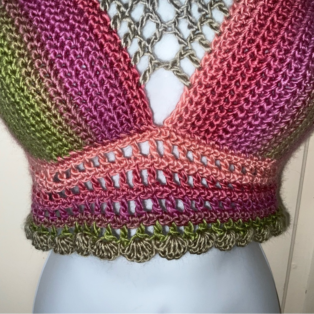 For @floridagurl337 Hand Crafted Halter Large Boho Hippie Crop Top Bikini Tank - Picture 4 of 8